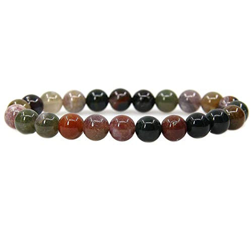 Angelstones Handmade Natural Healing Gemstone 8mm Round Beads Stretch Crystal Bracelet 7 Inch Unisex - color: India Agate