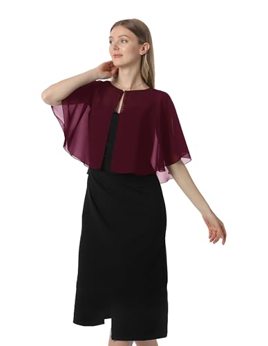 Chiffon Capelet Soft capes Shawls and Wraps for Evening Dress Wedding Cape 1920s shawl accessories for women - color: Burgundy