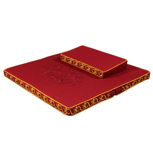 Portable Foldable Meditation Cushion Mat Set with Washable Cotton Linen Cover, Larger Thick Yoga Mat Bolster Floor Pillows Seating for Adults Meditation Accessories red-80cm