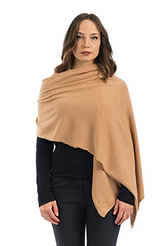 Dalle Piane Cashmere Womens Wool Cashmere Blend Stole Soft Italian Shawl Wrap for Wedding Evening Gift Made in Italy - color: Camel