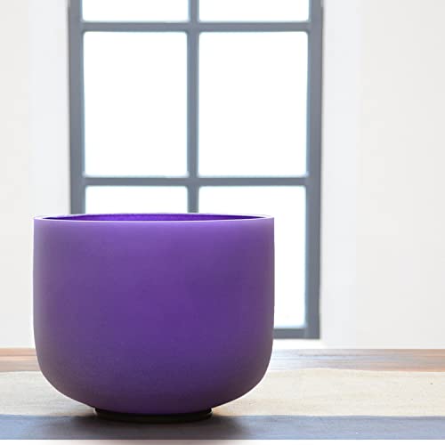TOPFUND Violet A# Note Crystal Singing Bowl Pineal Chakra 8 inch with Heavy Duty Carrying Case and Suede Mallet - color: Violet A# Note, size: 8 inch