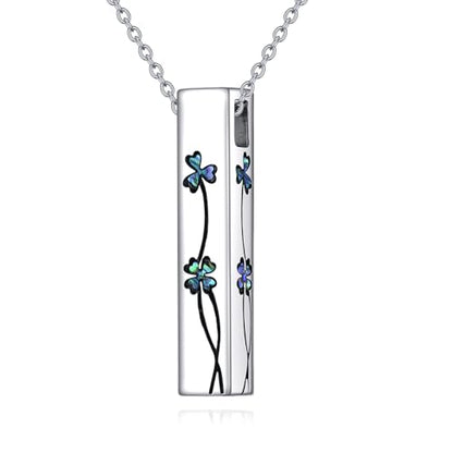 Cremation Urn Necklaces for Ashes Sterling Silver 3D Vertical Bar Memorial Pendant for Loved Ones Keepsake Cremation Jewelry Gifts for Women Men - style: Clover