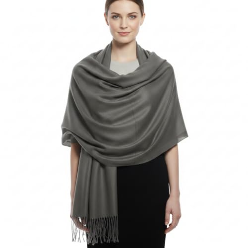 Peach Couture Women’s Pashmina Shawl Wrap – Warm Long Large Scarf for Evening Dress, Bridesmaid, Wedding & Bridal Wear - color: Charcoal Grey