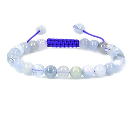 Keleny Natural Gemtone 6mm Round Beads Crystal Adjustable Braided Macrame Tassels Bracelets Unisex - color: Blue Matt Multicolor Aquamarine
