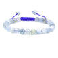Keleny Natural Gemtone 6mm Round Beads Crystal Adjustable Braided Macrame Tassels Bracelets Unisex - color: Blue Matt Multicolor Aquamarine