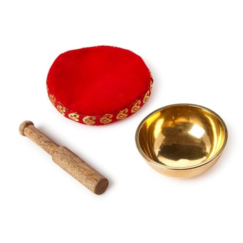 Two's Company Chakra Mini Singing Bowl Set, 3-Inch, Brass, Red