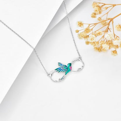 Hummingbird/Phoenix/Owl/Dove/Flamingo/Raven/Blue Jay/Cardinal/Peacock/Eagle/Parrot/Robin Necklace for Women 925 Sterling Silver Bird Pendant Necklace Animal Jewelry Gift for Mother Wife - style: Infinity Hummingbird Necklace