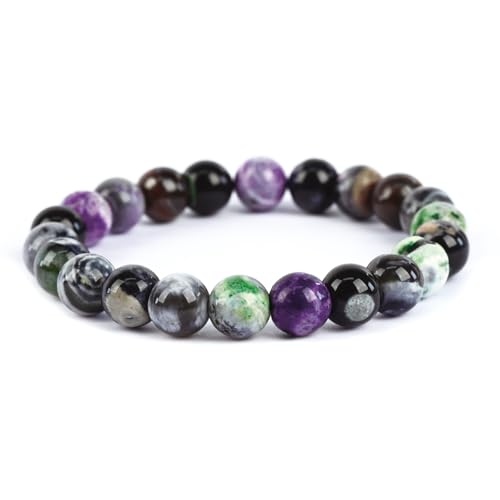 Natural Energy Healing Stone Charm Bracelet 8mm Natural Energy Healing Lava Rock Bracelet - Unisex - color: ZLY-Mixed color agate