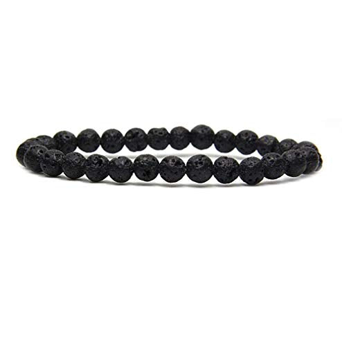 Angelstones Handmade Natural Healing Gemstone 6mm Round Beads Stretch Crystal Bracelet 7 Inch Unisex - color: Lava