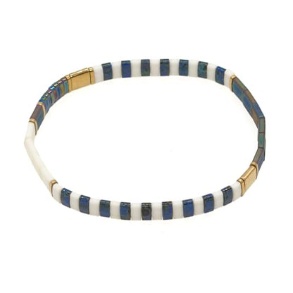 Tila Beaded Stretch Strand Bracelets for Women, Cute Boho Stackable Handmade Colorful Mixed Flat Square Beads Elastic Beach Surfer Bracelet Trendy Jewelry Friend Gift - color: 0901A