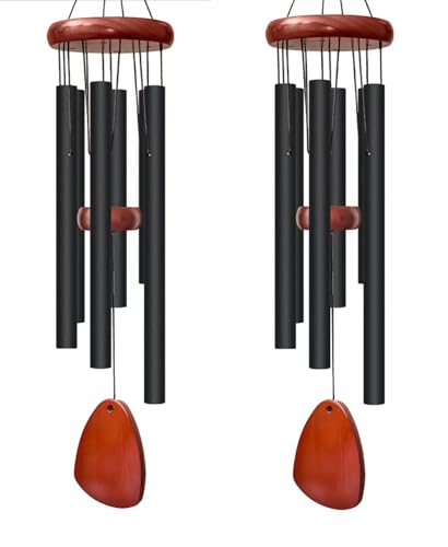 2 PCS 28" Wind Chimes for Outside. Deep Tone Lovely Wind Chimes with 6 Aluminum Tubes Courtyard Decoration. Windchimes Outdoor Create an Enjoyable Atmosphere & Give Mom a Gift - color: 2pack-black
