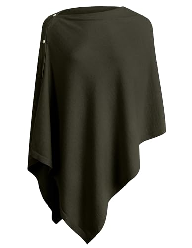 PULI Women's Versatile Knitted Shawls Scarf Poncho Sweater with Buttons Lightweight Spring Summer Fall Wraps - color: A-dark Army Green