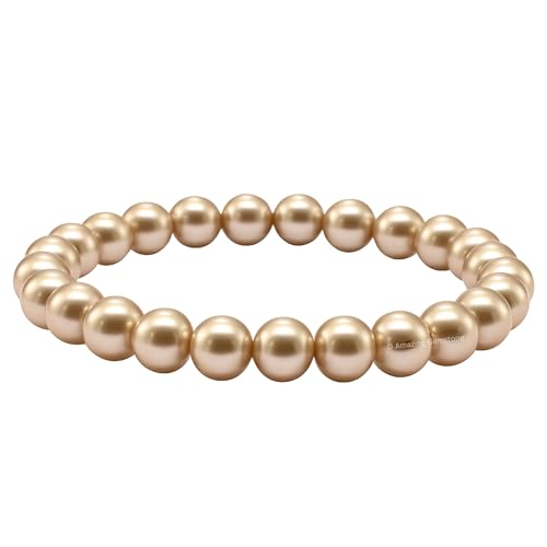 Amazing Gemstone Crystal Bracelet for Women Men's Gifts - Protection Healing Crystal Bracelet - 8mm Gemstone Beaded Stretchable Bracelet Pulseras Para Hombres Mujer Stocking Stuffers Mothers Day Gift (Champagne Pearl) - color: Champagne Pearl