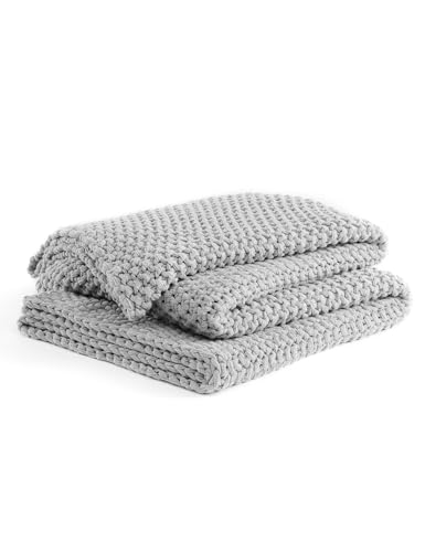 YnM Chunky Cotton Knit Throw Blanket, Cable Knit Throws for Bed Couch Sofa, Comfy & Relaxing, Decorative Piece for Farmhouse Modern Boho Rustic Scandinavian Chic Vibe, Quarry Grey 60x80 Inches - color: Quarry Grey - Medium Weight, size: Full / Queen