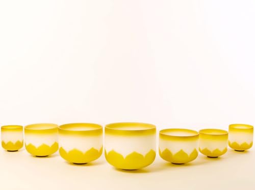 Set of 7 size 6-12 inch Gold Lotus Design Chakra Tuned 432hz Quartz Crystal Singing Bowls with Heavy Duty Carrying Cases and Singing Bowl Mallet Suede Strikers G - color: Set of 7, Gold