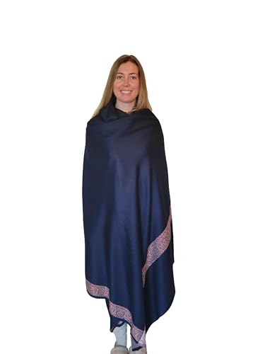 Soft Premium Wool Blend Meditation Shawl - Large Unisex Prayer Wrap, Oversize Scarf & Versatile Blanket - color: Navy