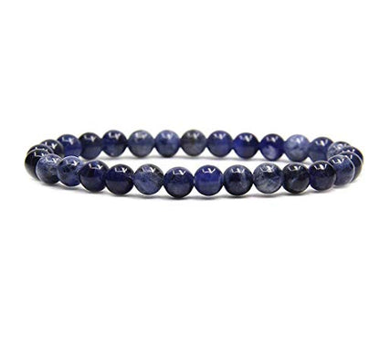 Angelstones Handmade Natural Healing Gemstone 6mm Round Beads Stretch Crystal Bracelet 7 Inch Unisex - color: Blue Sodalite