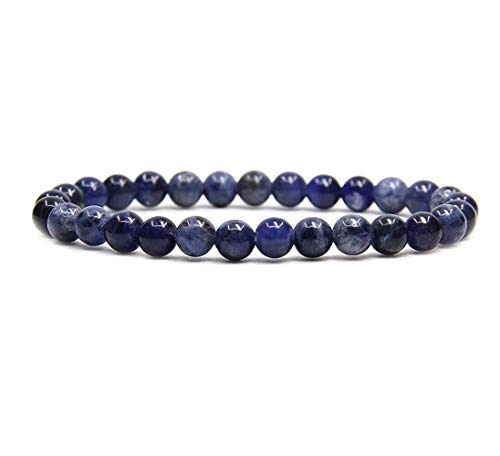 Angelstones Handmade Natural Healing Gemstone 6mm Round Beads Stretch Crystal Bracelet 7 Inch Unisex - color: Blue Sodalite