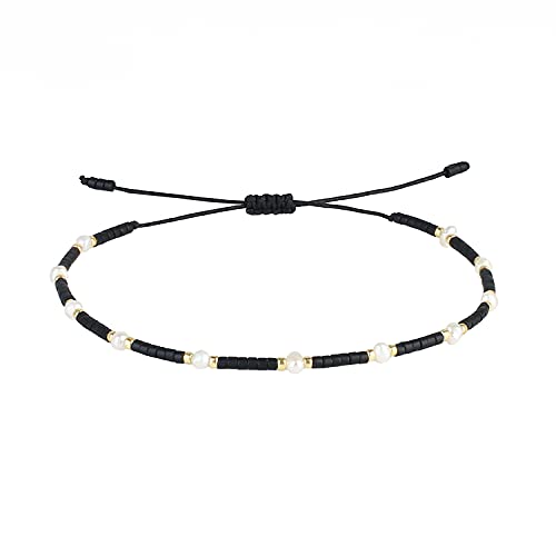 KELITCH Women Pearl Seed Beads Bracelets Handmade Friendship Bracelets Boho pearl Jewelry - color: Black