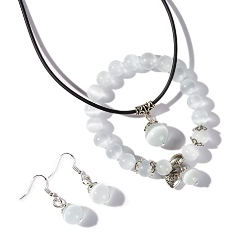 Natural Stretch Gemstone Bracelet Healing Stone Beaded Bracelets for Women Men Gifts (Unisex) - color: white 3pc