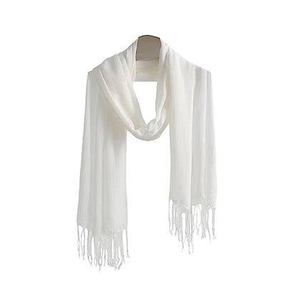 Jeelow Solid Color Scarf Wrap Shawl for Women Men – Soft Lightweight Head Scarf, All Season, Travel Beach Office Daily Wear - color: White Modal