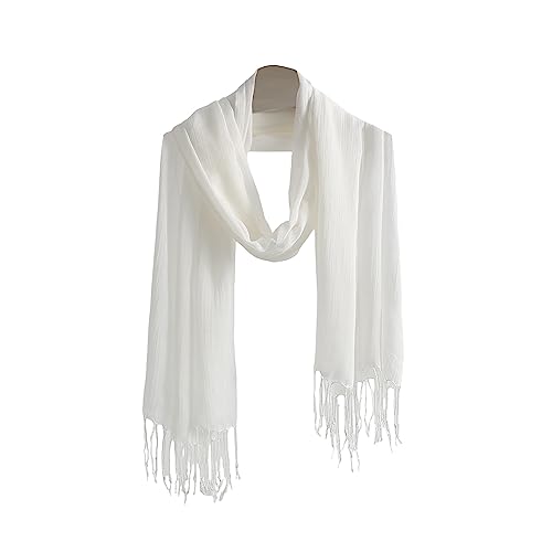 Jeelow Solid Color Scarf Wrap Shawl for Women Men – Soft Lightweight Head Scarf, All Season, Travel Beach Office Daily Wear - color: White Modal