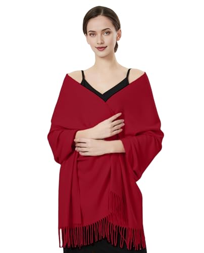 Luxurious Pashmina Feel Scarf & Shawl - Soft Solid Color Wrap for Weddings, Evening Dresses, Gifts - color: Burgundy