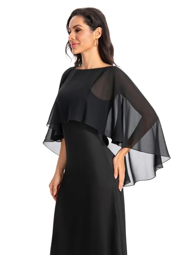Baoqiya Women's Capelet Shawls and Wraps for Evening Dresses Soft Bridesmaid Shawl Chiffon Cape Wedding Cover Up - color: Black