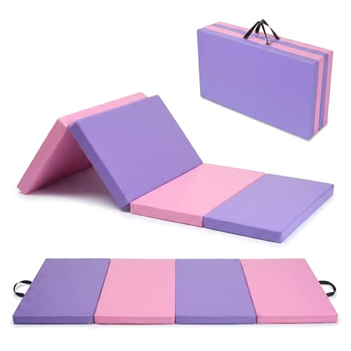 Gymnastics Mat, 6x2/3Ft 2-Inch Thick 4-Fold Exercise Floor Mat for Home Gym, Portable Yoga Mat for Pilates, Aerobics, Martial Arts & Training - color: Pink-Purple, size: 6x3Ftx2"