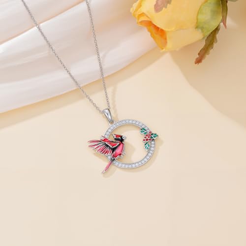 Hummingbird/Phoenix/Owl/Dove/Flamingo/Raven/Blue Jay/Cardinal/Peacock/Eagle/Parrot/Robin Necklace for Women 925 Sterling Silver Bird Pendant Necklace Animal Jewelry Gift for Mother Wife - style: Cardinal Round Necklace