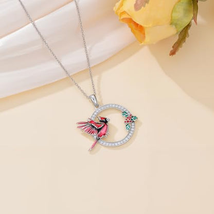 Hummingbird/Phoenix/Owl/Dove/Flamingo/Raven/Blue Jay/Cardinal/Peacock/Eagle/Parrot/Robin Necklace for Women 925 Sterling Silver Bird Pendant Necklace Animal Jewelry Gift for Mother Wife - style: Cardinal Round Necklace