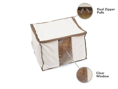 Covermates Canvas Storage Bag for Blankets, Clothes & Décor, 100% Cotton Breathable Fabric, Clear ID Window, Dual Zipper Closure, Carry Handles, Closet Organization, Natural - size: 19.25W x 13D x 12.5H - 6 PIECE SET