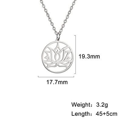 TEAMER Lotus Necklace Stainless Steel Flower of Life Necklace Yoga Meditation Pendant Inspirational Jewelry For Women - color: Style 4 - Silver