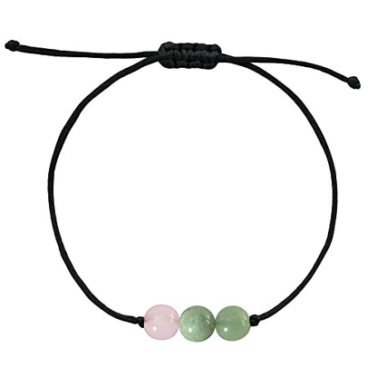 BOHO GARDEN Healing Bead Bracelets - Spiritual Crystal Beaded Bracelet - Made of 3 Real & Natural Gemstones, Adjustable 3-9.7” Black Rope - Gem Stones Jewelry for Men, Women, Teens (13+) - 8mm Bead - color: LoveConnection