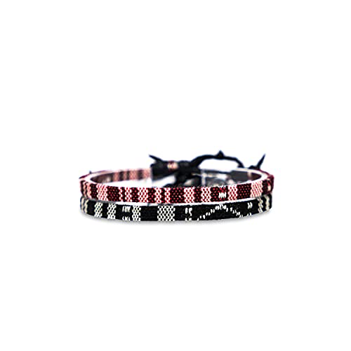Made by Nami 2 Pcs Boho Surfer Bracelets for Women and Men Waterproof and Adjustable Braided Bracelets Set of 2 for Ethnic Hippie Style - color: Black & Ruby Red