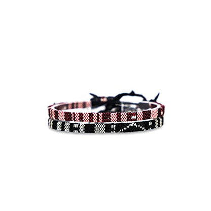 Made by Nami 2 Pcs Boho Surfer Bracelets for Women and Men Waterproof and Adjustable Braided Bracelets Set of 2 for Ethnic Hippie Style - color: Black & Ruby Red