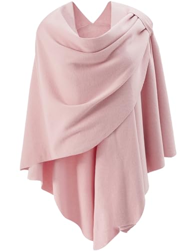 Womens Open Front Poncho Sweater Wrap Topper Knitted Elegant Shawls Cape for Spring Fall Winter - color: Series 1-pink