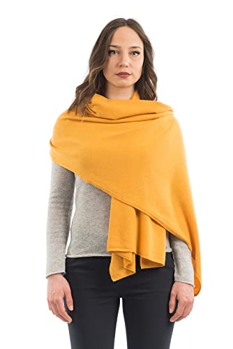 Dalle Piane Cashmere Womens Wool Cashmere Blend Stole Soft Italian Shawl Wrap for Wedding Evening Gift Made in Italy - color: Ocra Yellow