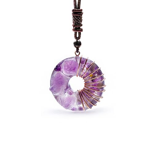 Day Day Up Green Aventurine Fluorite Crystal Necklace - 1.52" Donut Pendant Energy Necklace with Handmade Copper Wire Wrap - Heart Chakra Stone Jewelry for Meditation Good Luck Prosperity - color: 2