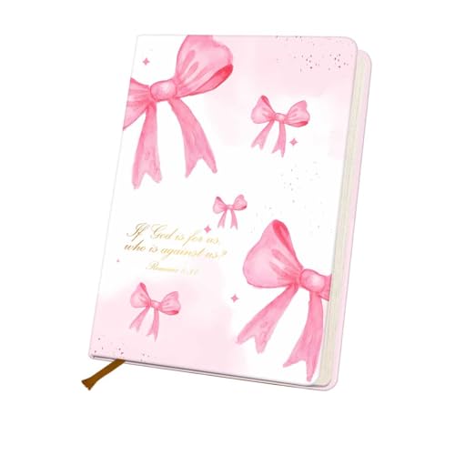 Bible Verse Lined Journal Notebook for Women Men, 200 Pages A5 Hardcover Leather Journals for Writing Note Taking, Positive Affirmation Christian College Ruled Notebook Diary Notepad, Preppy Bow 4 - color: Multi 1312