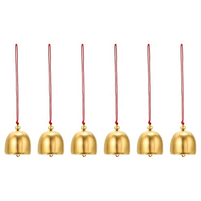 PATIKIL 6 Pcs Wind Chime, Hanging Bells Temple Bells Retro Outdoor Hanging Metal Chinese Wind Chime Round for Outside Garden Camping, Gold Red - color: Gold Red