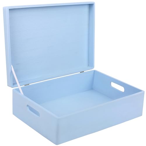 Creative Deco XL Blue Wooden Box Storage with Hinged Lid | 15.8x11.8x5.5in (+-0.5) | Keepsake with Handles | Gift Box for Tool Dog Toy Kitchen Storage | Wood Chest Trunk - color: Blue, size: XL | Handles
