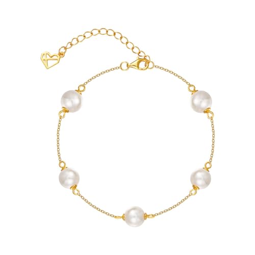 Pearl Bracelet for Women, Minimalist Stacking Dainty Station Bracelet, 18K Gold Plated Pearl Jewelry, Delicate Gift for Her, Graduation Jewelry - color: 02-Pearl Station