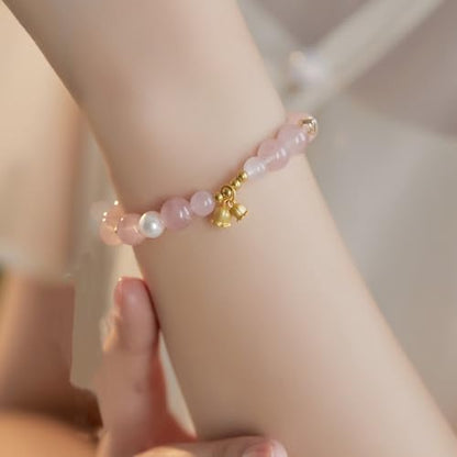 Rose Quartz Bracelet, 8mm Natural Gemstone Love Stone Jewelry Anxiety Relief & Meditation Support Heart Chakra Balance Valentine’s Mother’s Day Gift for Her - color: May bells pink
