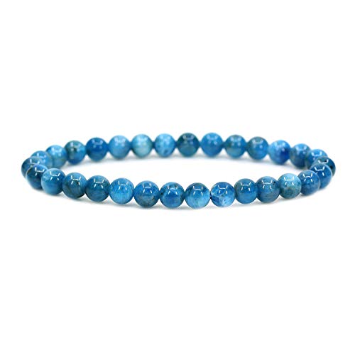Angelstones Handmade Natural Healing Gemstone 6mm Round Beads Stretch Crystal Bracelet 7 Inch Unisex - color: Blue Green Apatite