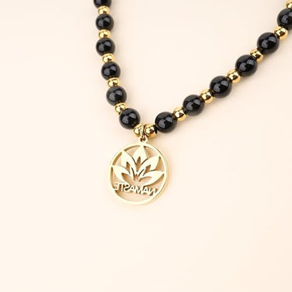COAI Japamala Namaste Charm 108 Mala Beads Wrap Bracelet Stone Beaded Necklace - style: Black Obsidian