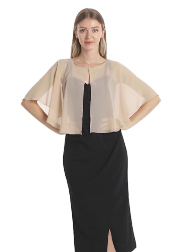 Chiffon Capelet Soft capes Shawls and Wraps for Evening Dress Wedding Cape 1920s shawl accessories for women - color: Champagne