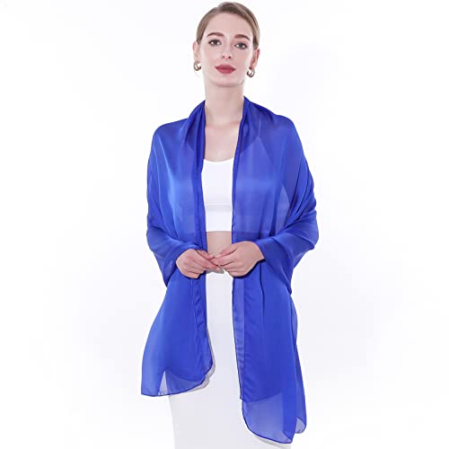 Womens Scarf Pashmina Shawls and Wraps for Evening Dresses Like Chiffon Silk Scarf for Bridal Weddings - color: Royal Blue