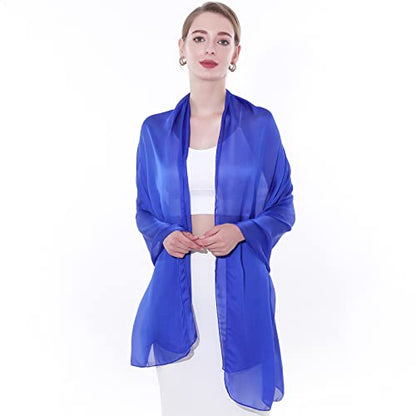 Womens Scarf Pashmina Shawls and Wraps for Evening Dresses Like Chiffon Silk Scarf for Bridal Weddings - color: Royal Blue