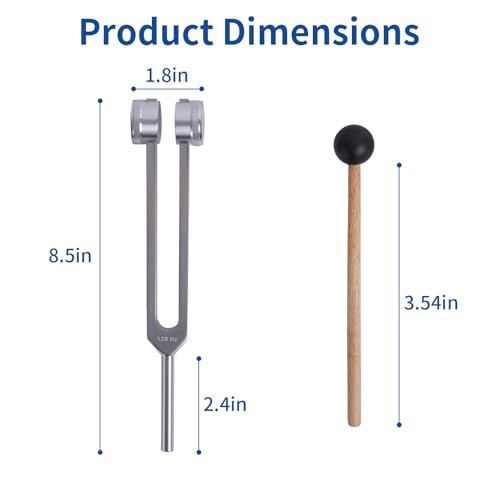 Energy Healing Tuning Forks Kit-128Hz, Sound Therapy Tools, Non-Magnetic Aluminum Alloy, for Hearing Tests, Special Tuning Hammer for Ear Cleaning，Meditation Tool with Travel Case (Silvery) - color: Silvery